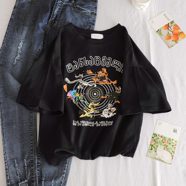 Kawaii Short Sleeve Embroidered Polyester T Shirt