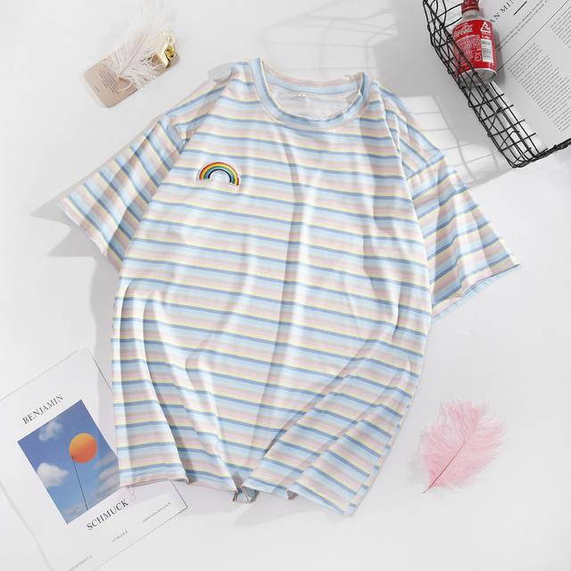 Kawaii Short Sleeve Embroidered Polyester T Shirt