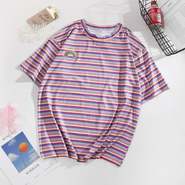Kawaii Short Sleeve Embroidered Polyester T Shirt