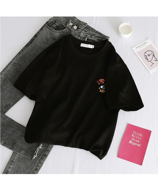 Kawaii Short Sleeve Embroidered Polyester T Shirt