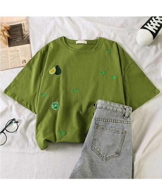 Kawaii Short Sleeve Embroidered Polyester T Shirt