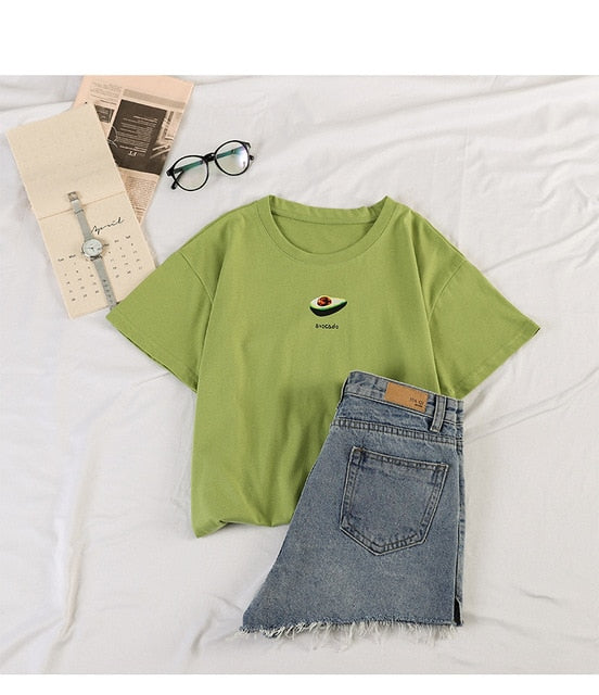 Kawaii Short Sleeve Embroidered Polyester T Shirt