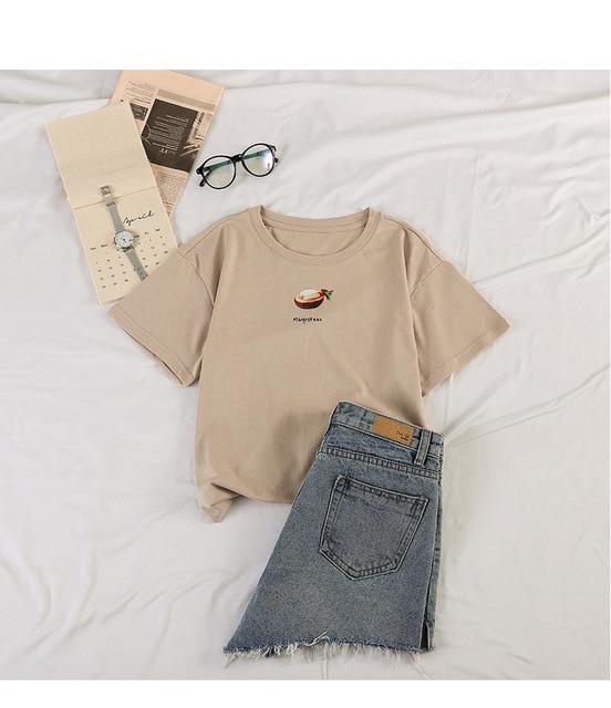 Kawaii Short Sleeve Embroidered Polyester T Shirt