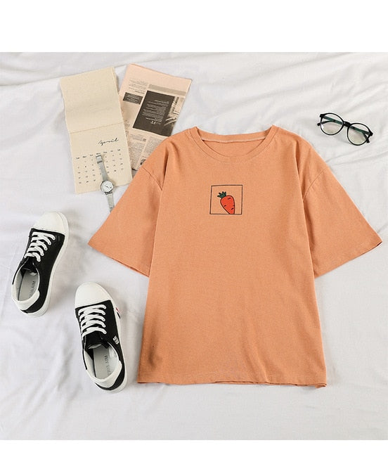 Kawaii Short Sleeve Embroidered Polyester T Shirt