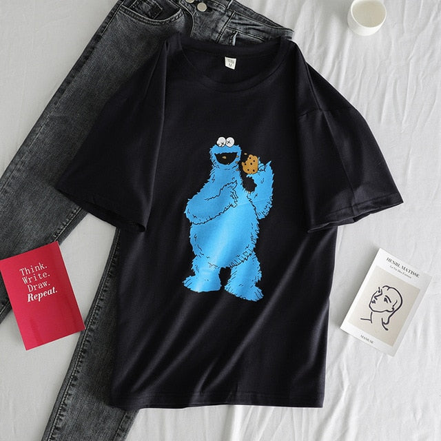 Kawaii Short Sleeve Embroidered Polyester T Shirt