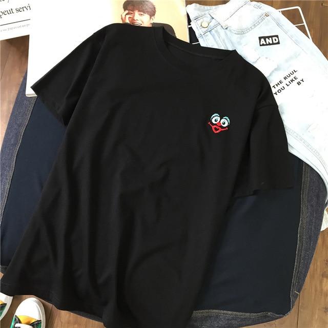 Kawaii Short Sleeve Embroidered Polyester T Shirt