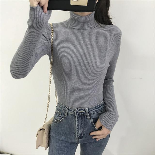 Knitted Ribbed Pullover Long Sleeve Turtleneck Sweater