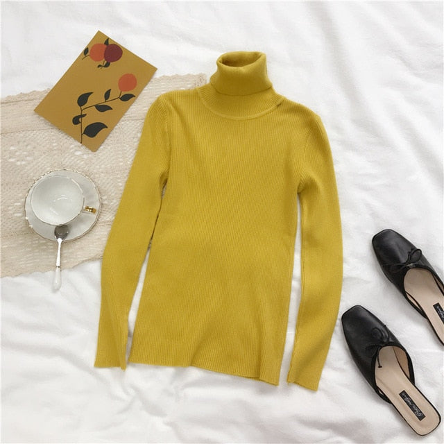 Knitted Ribbed Pullover Long Sleeve Turtleneck Sweater - Stylesma