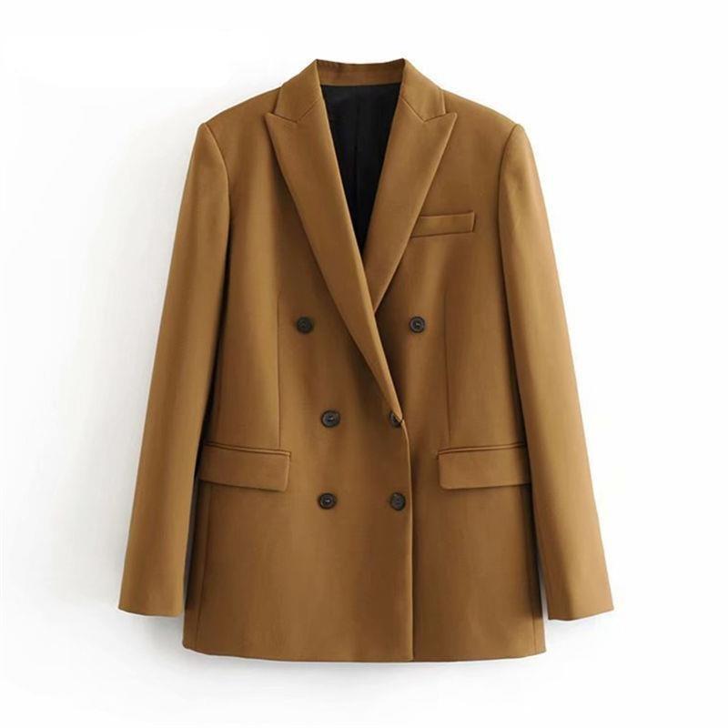 Long Sleeve Double Breasted Casual Solid Blazer - Stylesma