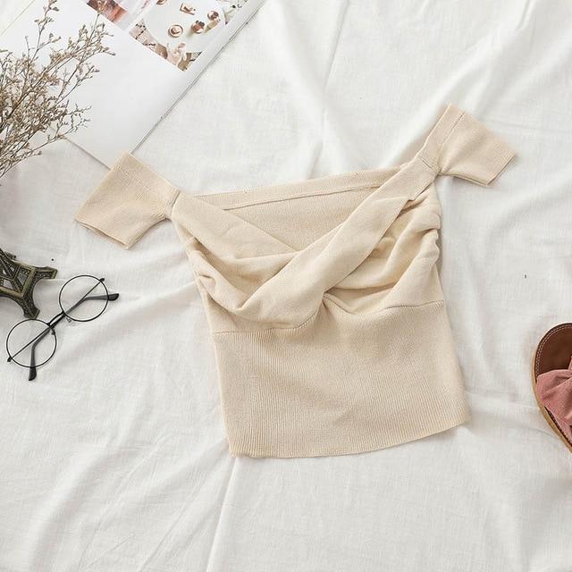 Tied Knitting Solid Pleated Crop Sweater - Stylesma