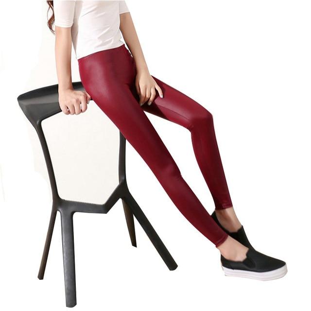 High Waist Faux Leather Fashion Stretchy Push Up Leggings - Stylesma