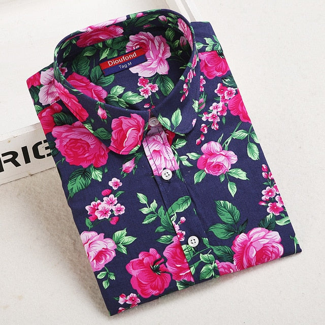 Long Sleeve Cotton Floral Blouse