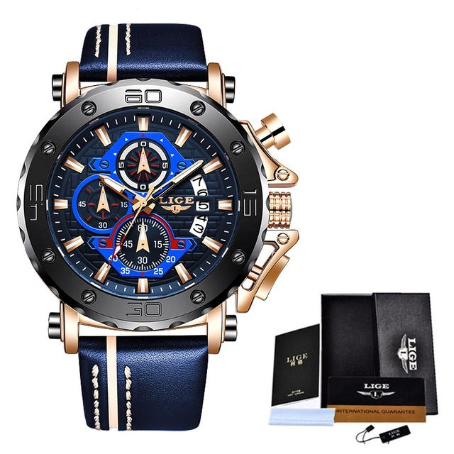 Military Luxury Leather Waterproof Chronograph Watch - Stylesma