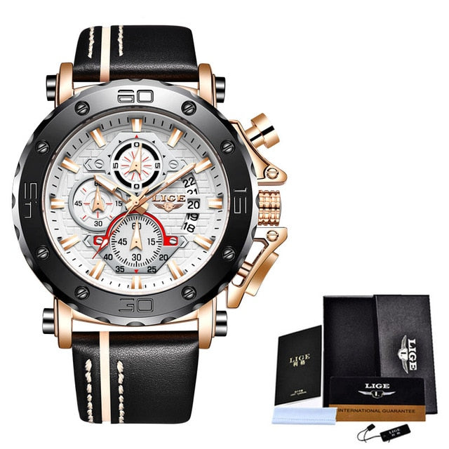 Military Luxury Leather Waterproof Chronograph Watch - Stylesma