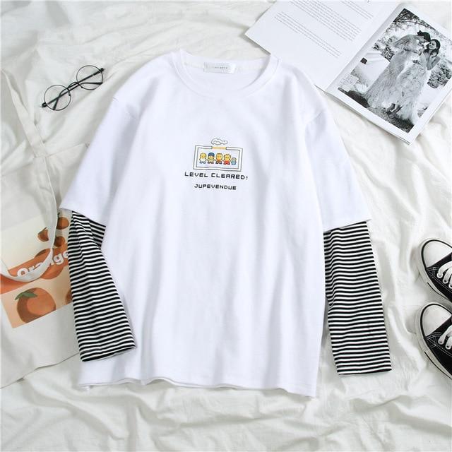 Letters Stripe O-Neck Regular Casual T-Shirt