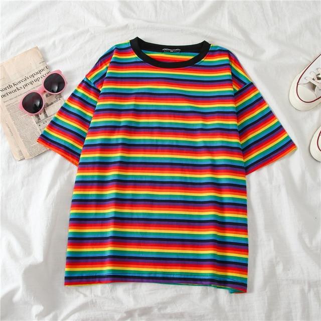 Letters Stripe O-Neck Regular Casual T-Shirt