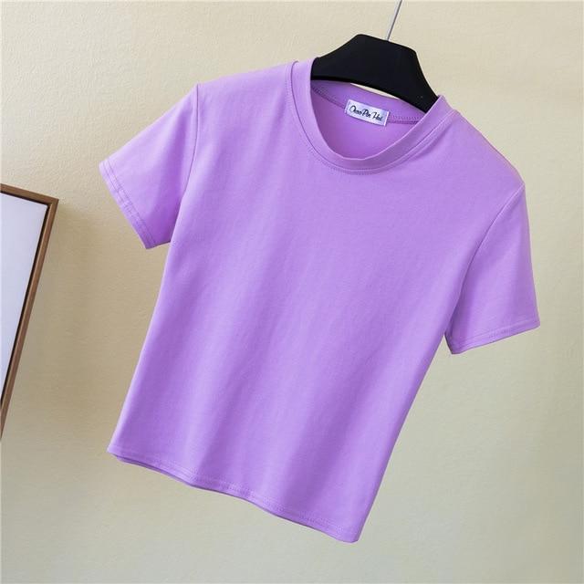 Solid Cotton O-Neck Short Sleeve T-shirt