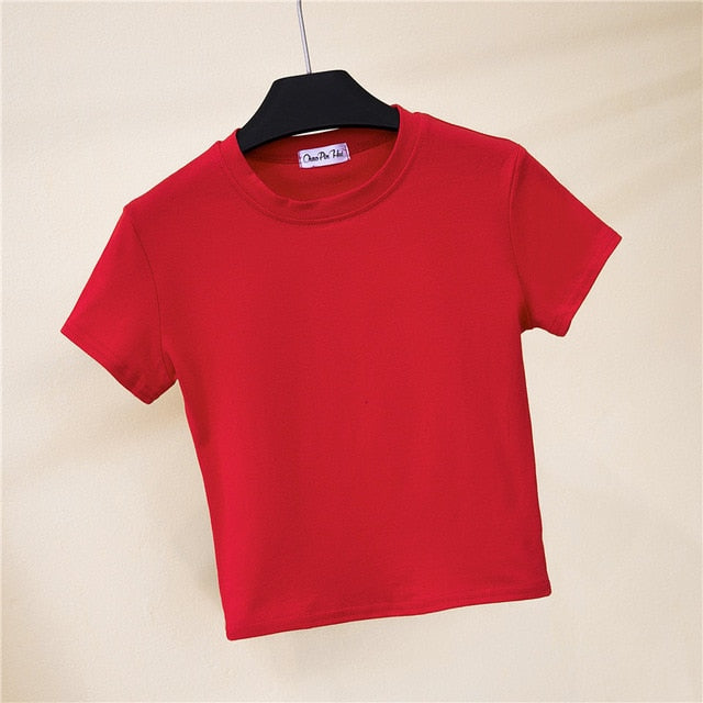 Solid Cotton O-Neck Short Sleeve T-shirt