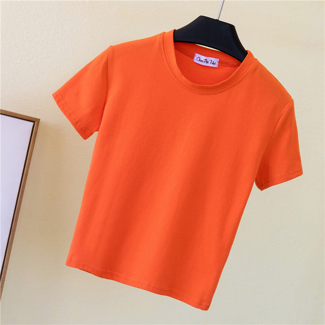 Solid Cotton O-Neck Short Sleeve T-shirt