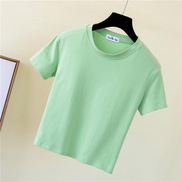 Solid Cotton O-Neck Short Sleeve T-shirt