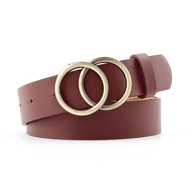 leather Alloy Pin Double Circle Button Belt - Stylesma