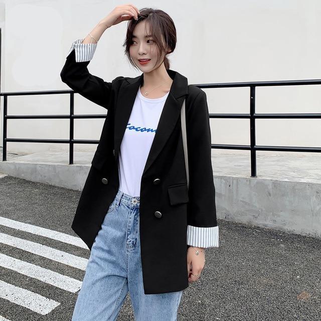 Double Breasted Notched Collar Blazer