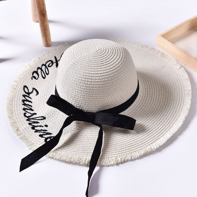 Handmade Weave letter Black Ribbon Sun Hat - Stylesma