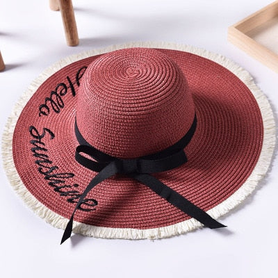 Handmade Weave letter Black Ribbon Sun Hat - Stylesma