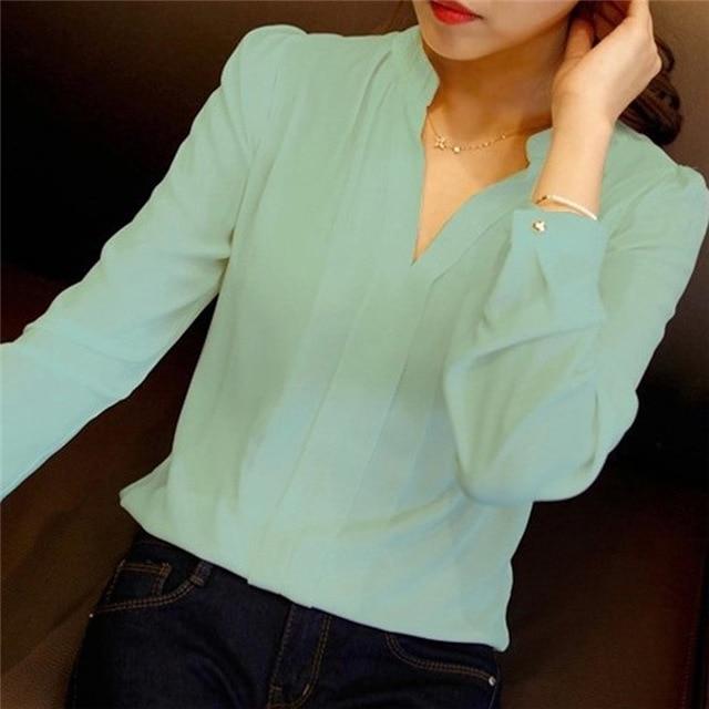 Long Sleeve V-Neck Regular Blouse