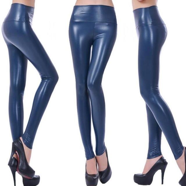 Black Wet Look Faux Leather Leggings - Stylesma