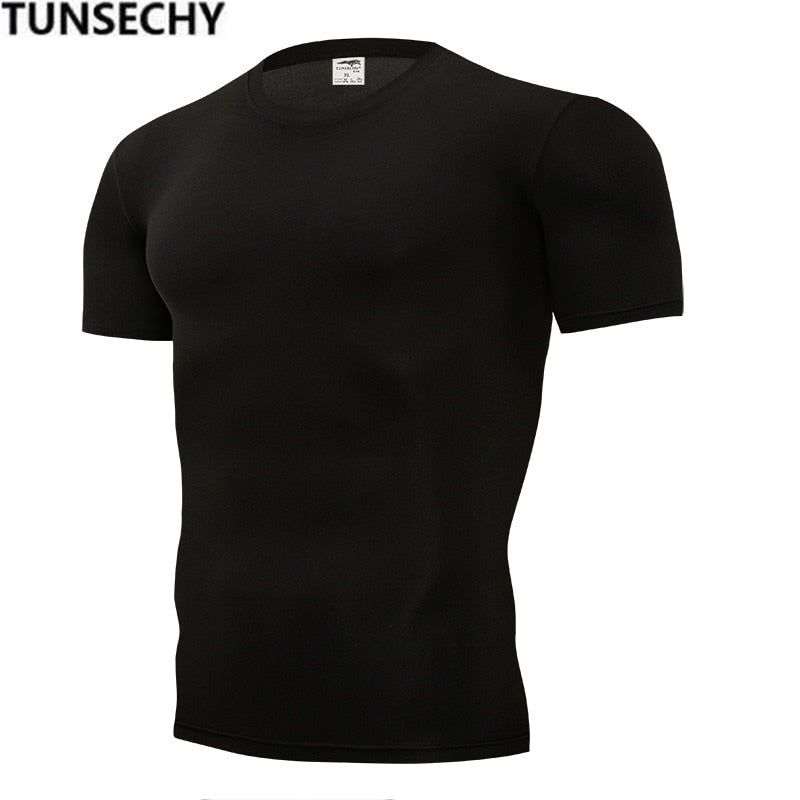 TUNSECHY Summer Fashion Brand tight pure color T-shirts 13 kinds color 100% Polyester Spandex Mens Black White T-shirts - Stylesma