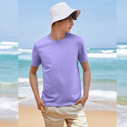Short Sleeve Simple Round Neck Stretch T shirt - Stylesma