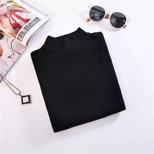 Turtleneck Pullover Long Sleeve Slim-Fit Tight Sweater