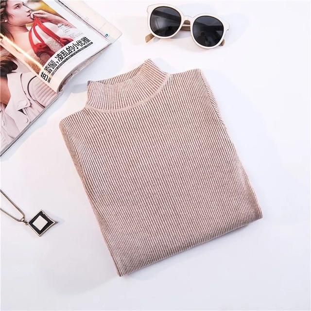 Turtleneck Pullover Long Sleeve Slim-Fit Tight Sweater