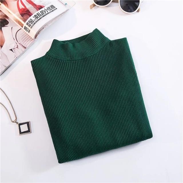 Turtleneck Pullover Long Sleeve Slim-Fit Tight Sweater