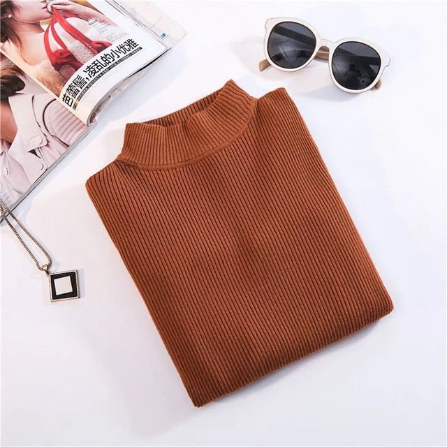 Turtleneck Pullover Long Sleeve Slim-Fit Tight Sweater