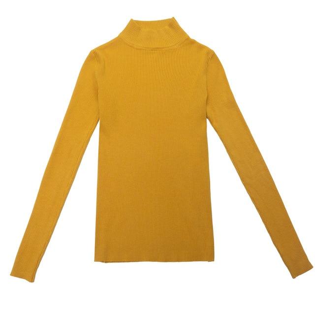 Turtleneck Pullover Long Sleeve Slim-Fit Tight Sweater