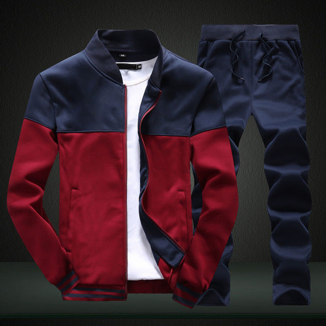 Sporting Suit Patchwork Zipper Sweatshirt +Sweatpants
