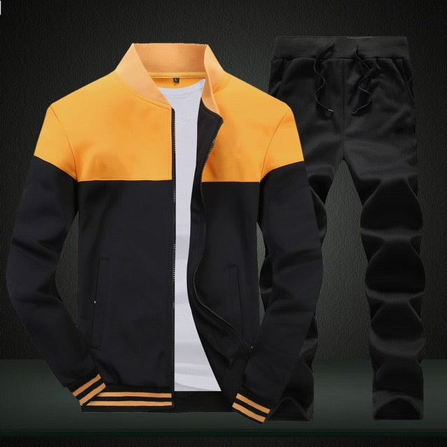Sporting Suit Patchwork Zipper Sweatshirt +Sweatpants