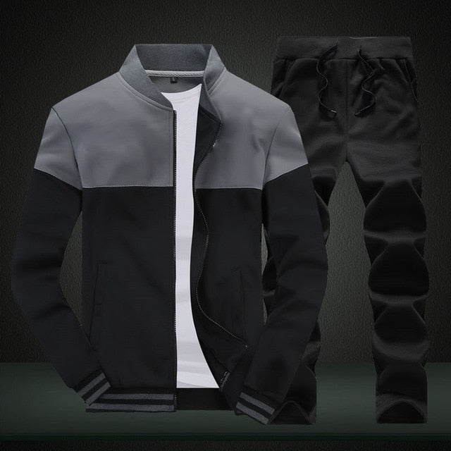 Sporting Suit Patchwork Zipper Sweatshirt +Sweatpants