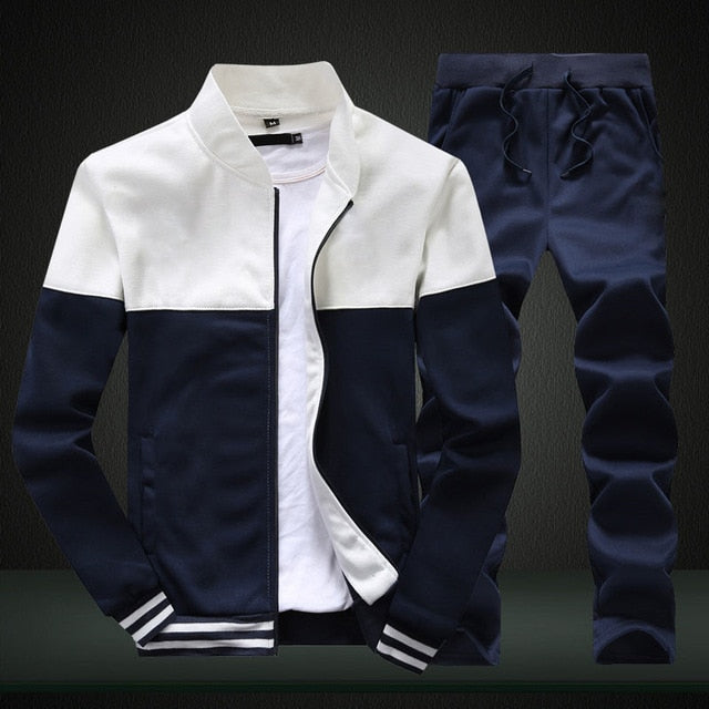 Sporting Suit Patchwork Zipper Sweatshirt +Sweatpants