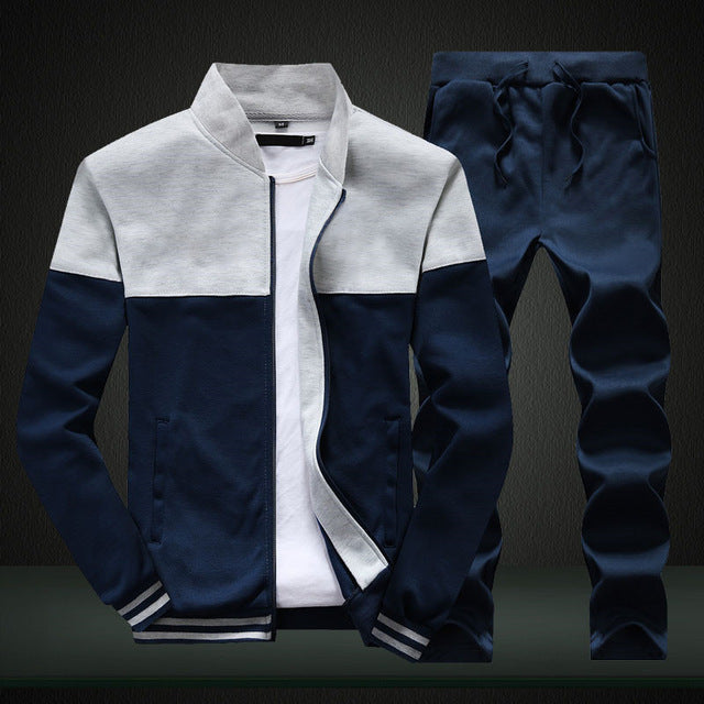 Sporting Suit Patchwork Zipper Sweatshirt +Sweatpants