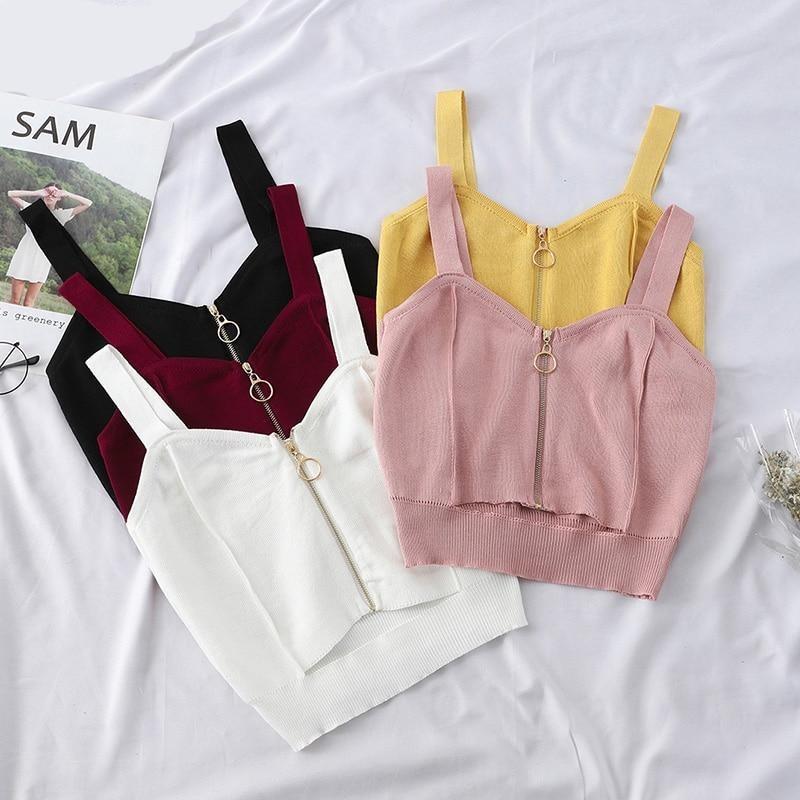 Sleeveless Solid Strap Crop Top - Stylesma