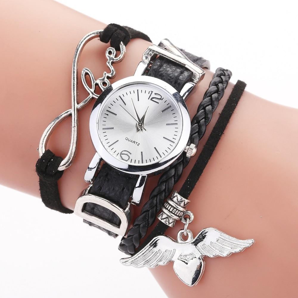 Silver Heart Pendant Leather Belt  Wrist Watch - Stylesma