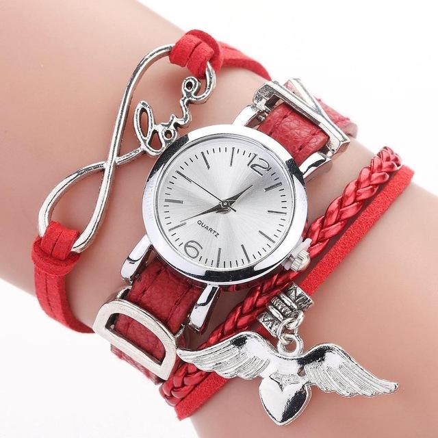 Silver Heart Pendant Leather Belt  Wrist Watch