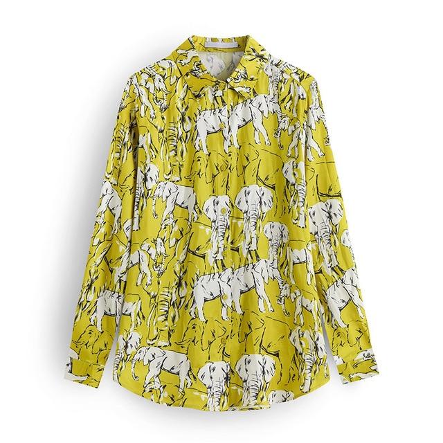 Leopard Style Turn Down Collar Long Sleeve Shirt