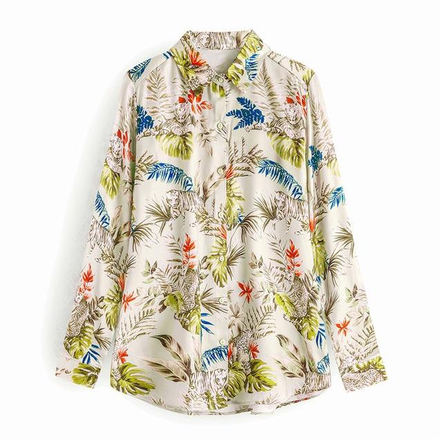 Leopard Style Turn Down Collar Long Sleeve Shirt