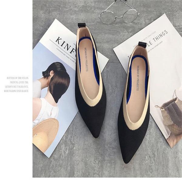 Breathable Knit Pointed Ballet Shoes