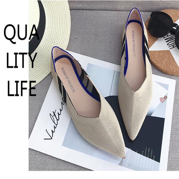 Breathable Knit Pointed Ballet Shoes