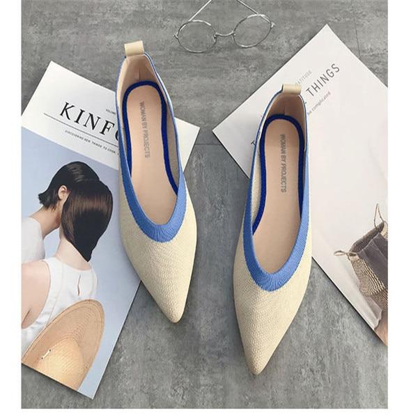 Breathable Knit Pointed Ballet Shoes